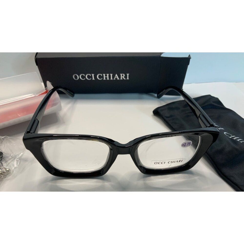 Occi Chiari Black Reading Glasses +2.75 Strength With Case & Accessories